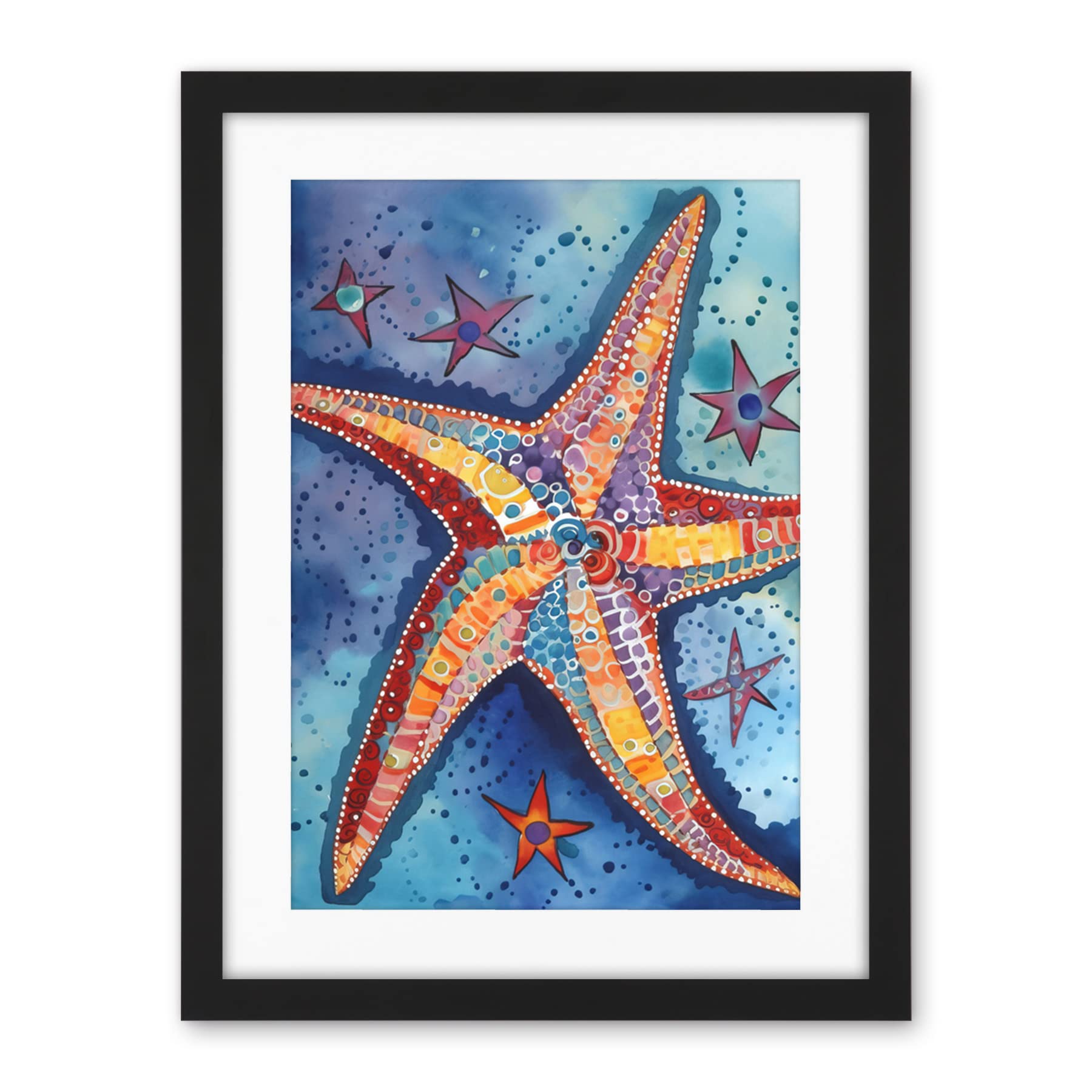 Artery8 Modern Folk Art Starfish Bathroom Artwork Framed Wall Art Print 18X24 Inch
