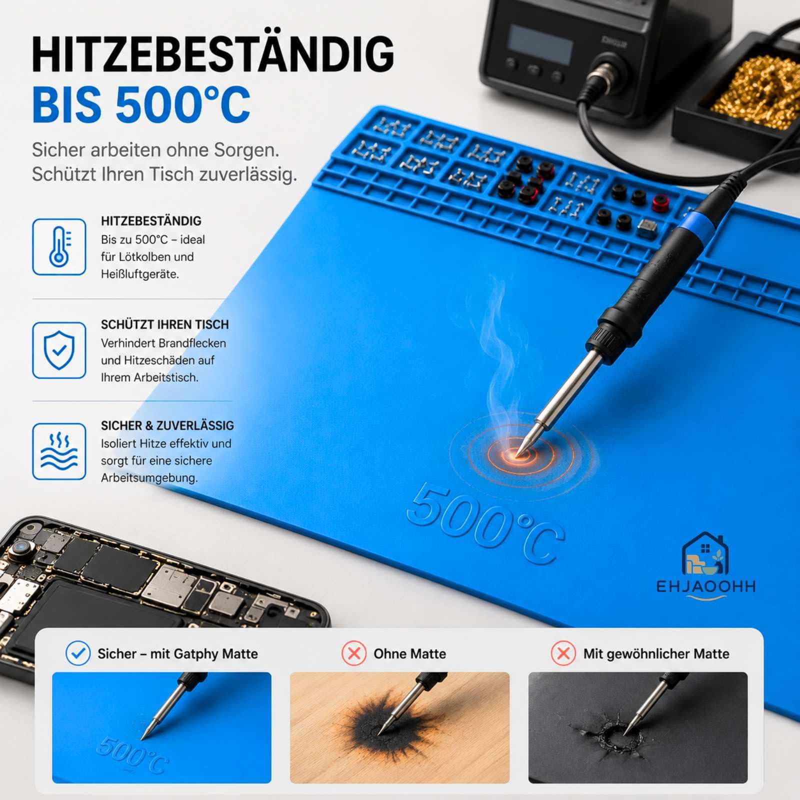 Tapis de Soudure en Silicone 70×40 cm Antistatique Résistant à la Chaleur | Support de Réparation Électronique Pliable pour Électronique Téléphone PC Bijoux Maintenance avec Grande Surface de Travail
