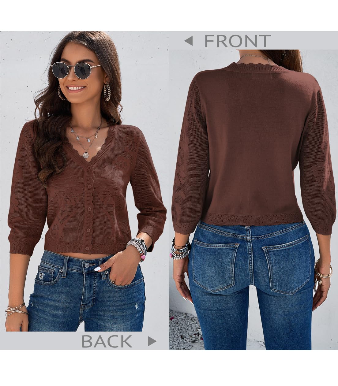 Kate Kasin Cardigan corto da donna 2025 alla moda leggero con maniche a 3/4 abbottonatura all'uncinetto coprispalle top Pistacchio strutturato