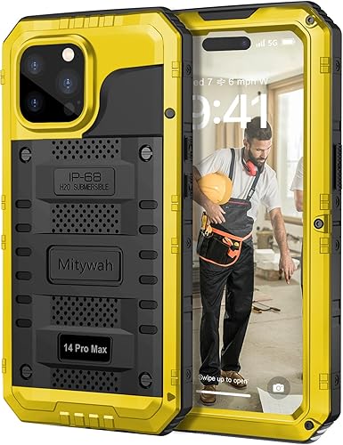 Miniatura 19 de Mitywah Funda impermeable para iPhone 14, resistente a prueba de golpes, con protector de pantalla integrado, funda de metal de protección submarina