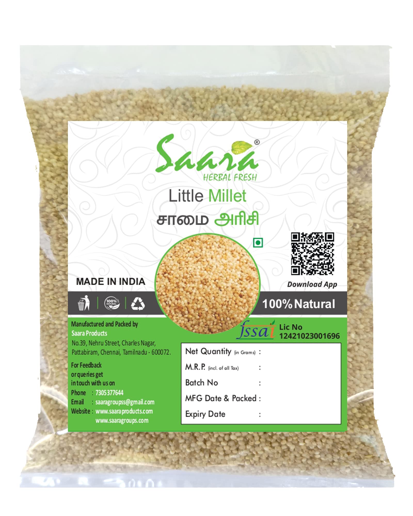 SAARA Little Millet Natural Grains 1.950 Kg| Kutki | Samai | Same | Samulu | Samai rice, 1.950 kg (B08QGVG625) Amazon Price History, Amazon Price Tracker