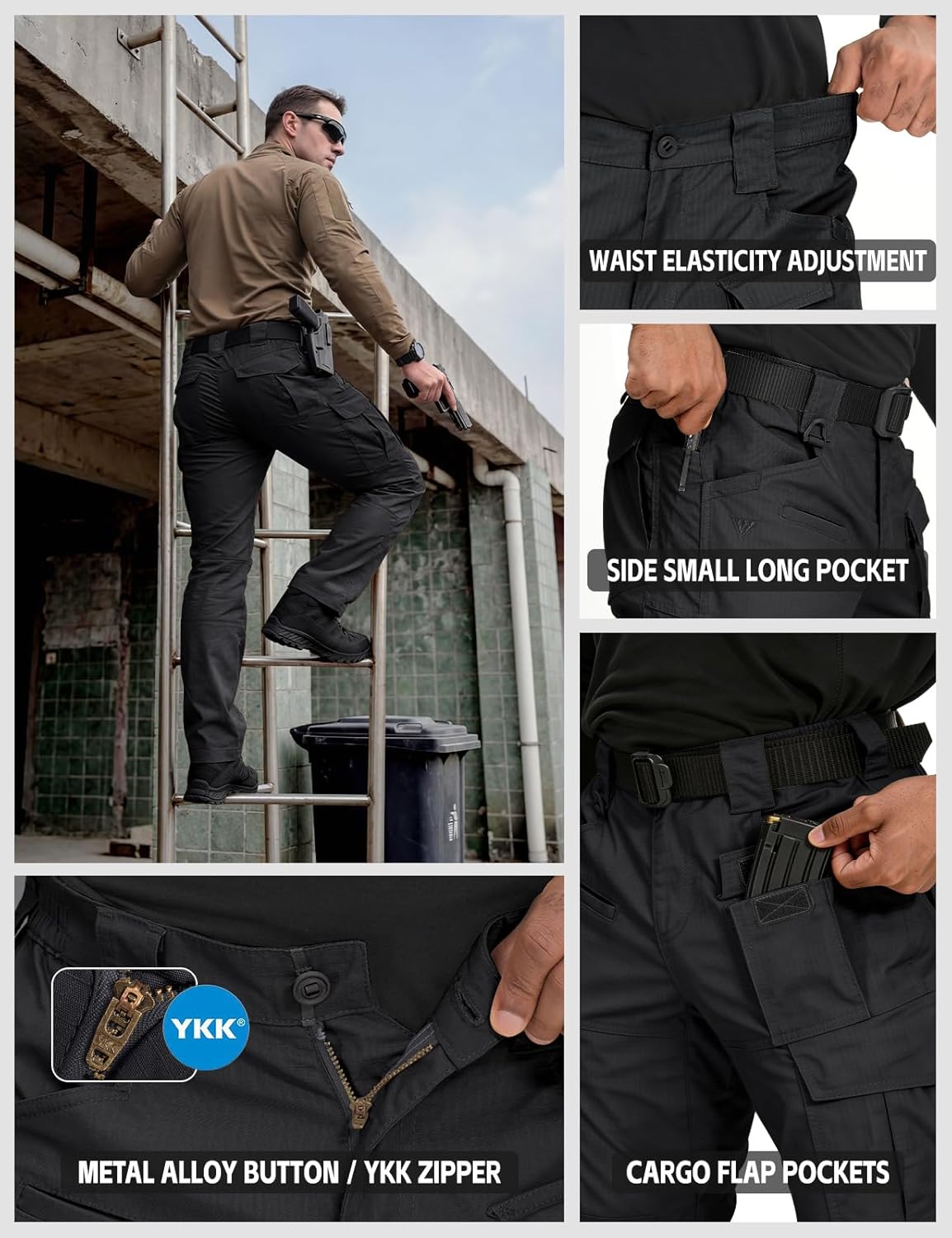 IDOGEAR Flex Tactical Pants Men's Ripstop Trousers Water-Resistant Lightweight Cargo Hiking Work Pants for Urban & Outdoor