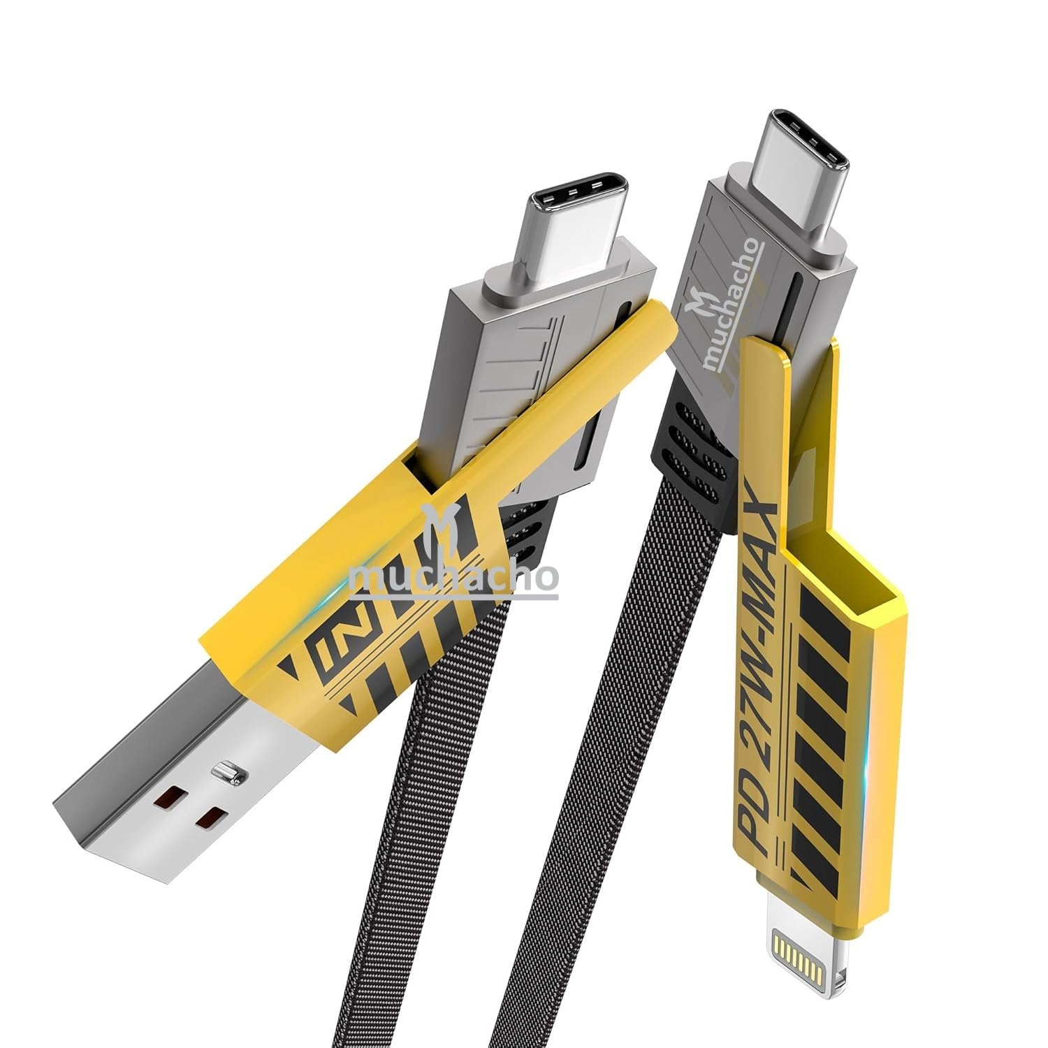 Muchacho Quad Pro 4 in 1 Flat Braided Indestructible Cable 1.2m 65W with lightning to type C, type C to C, Lighting to type A compatible for iPhones, iPads, Macbooks, Type C Laptops (Grey) (B0DFQ3Z8FD) Amazon Price History, Amazon Price Tracker