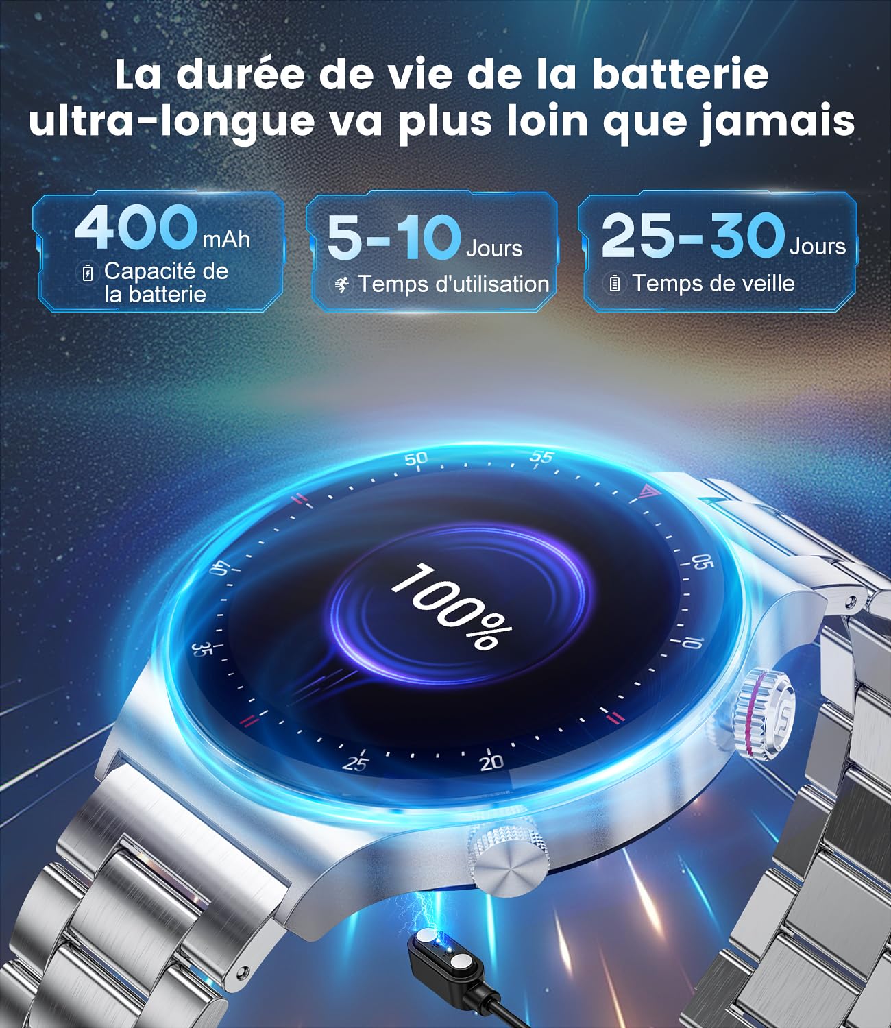 2024 Montre Connectée Homme, 1,43" AMOLED Smartwatch Appel Bluetooth, 24-7 Moniteur De Fréquence