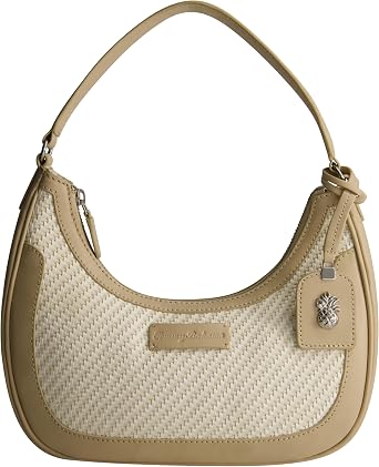 Tommy Bahama Hobo Bag, Womens Mini Handbag with Zip Closure and Woven Design, Tan/White