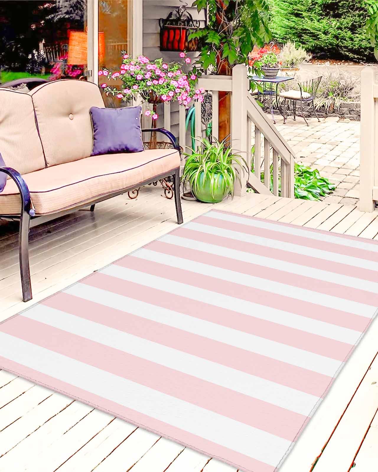 Amazon.com: ERUNPONLY Pink Striped Outdoor Rug 6x9 Ft for Patio