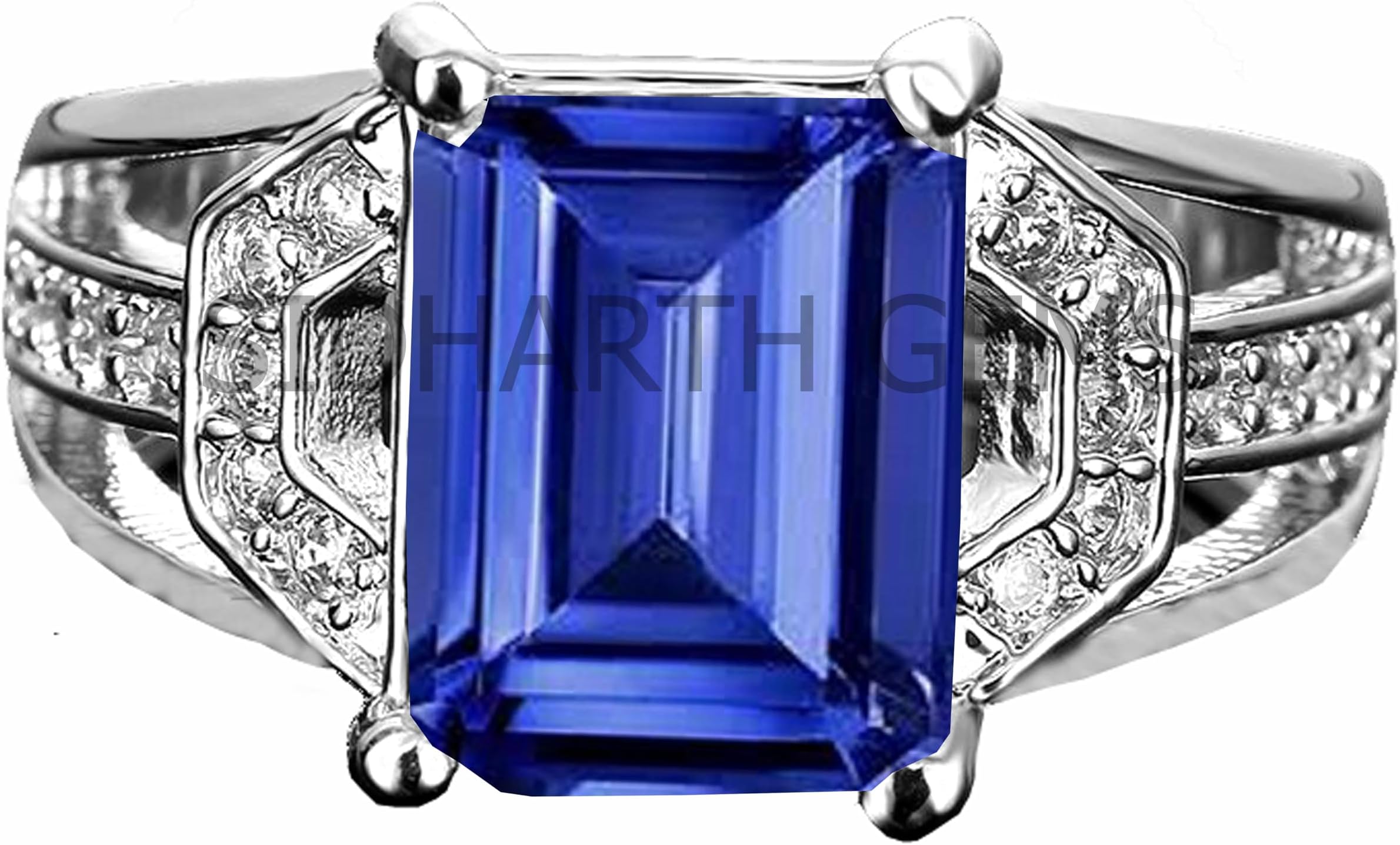 Unheated Untreatet 10.00 Carat AAA+ Quality Natural Blue Sapphire Neelam Silver Plated Adjustable Gemstone Ring for Women's and Men's (Lab - Certified)