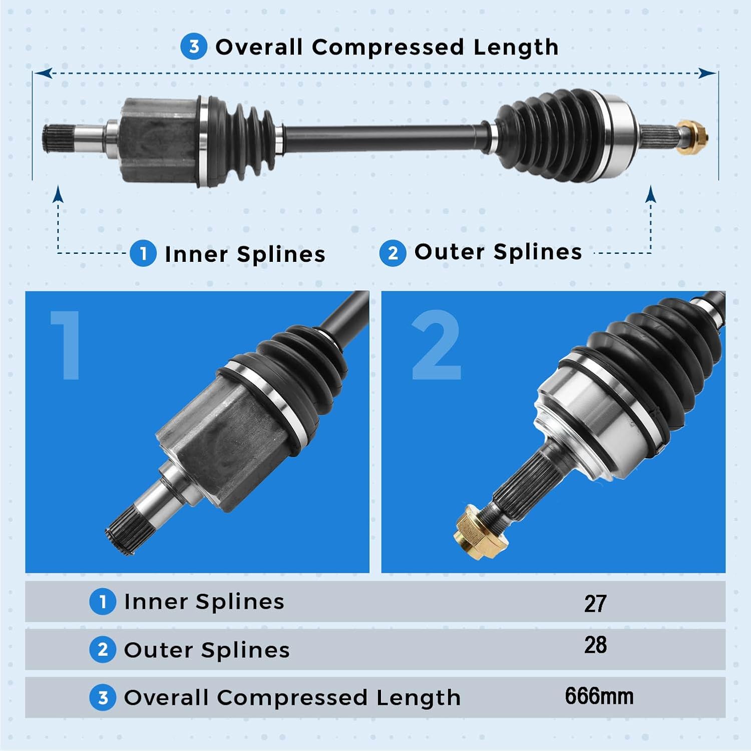 Front Left Driver Side CV Axle Shaft Assembly for 2003-2007 Honda Accord 2.4L w/Manual Trans.