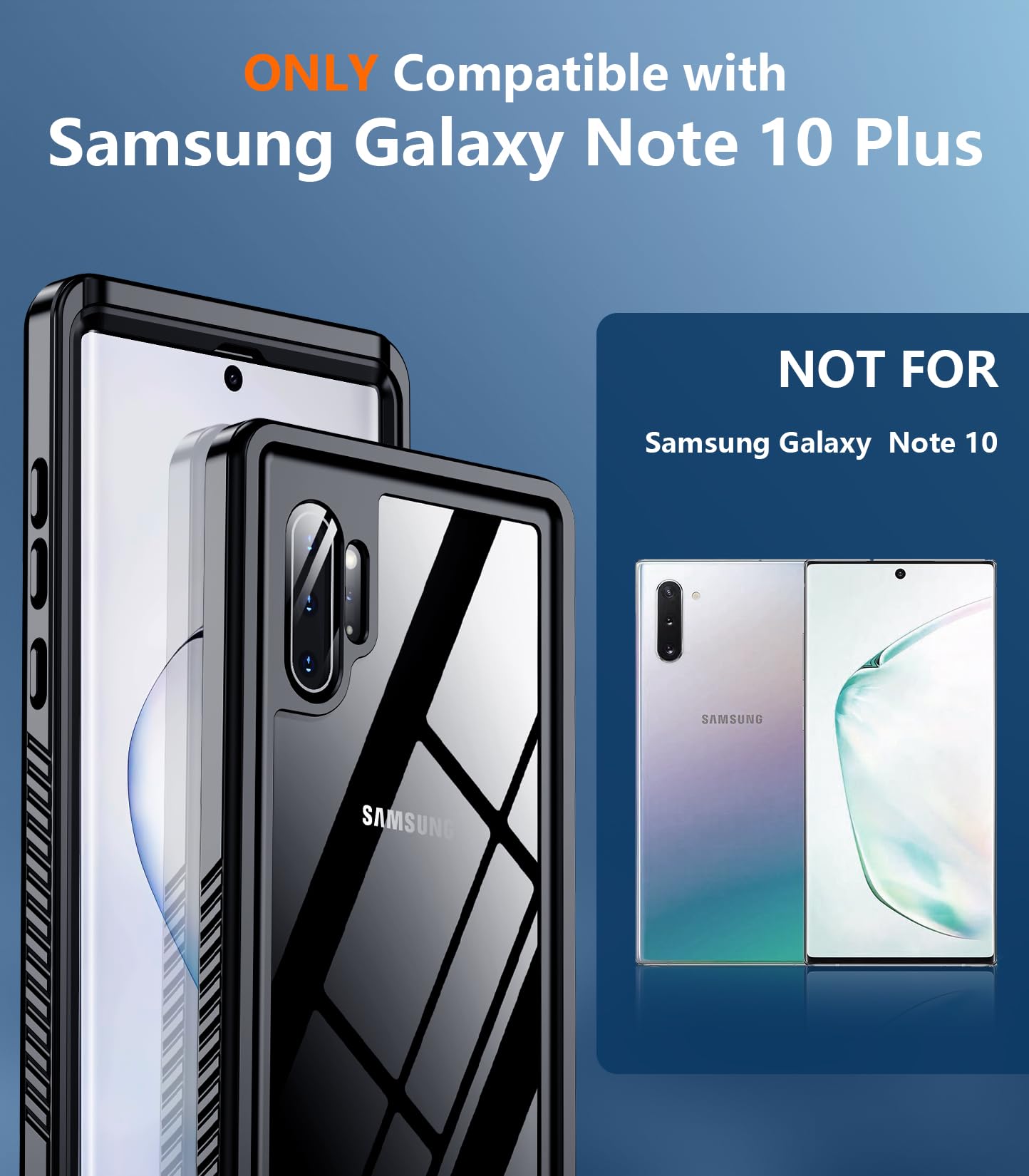 Schutzhülle für Samsung Galaxy Note 10 Plus, wasserdicht, Fallschutz in Militärqualität, IP68 unter Wasser, robuste, stoßfeste Schutzhülle für Note 10 Plus, 17,7 cm (6,8 Zoll), Schwarz