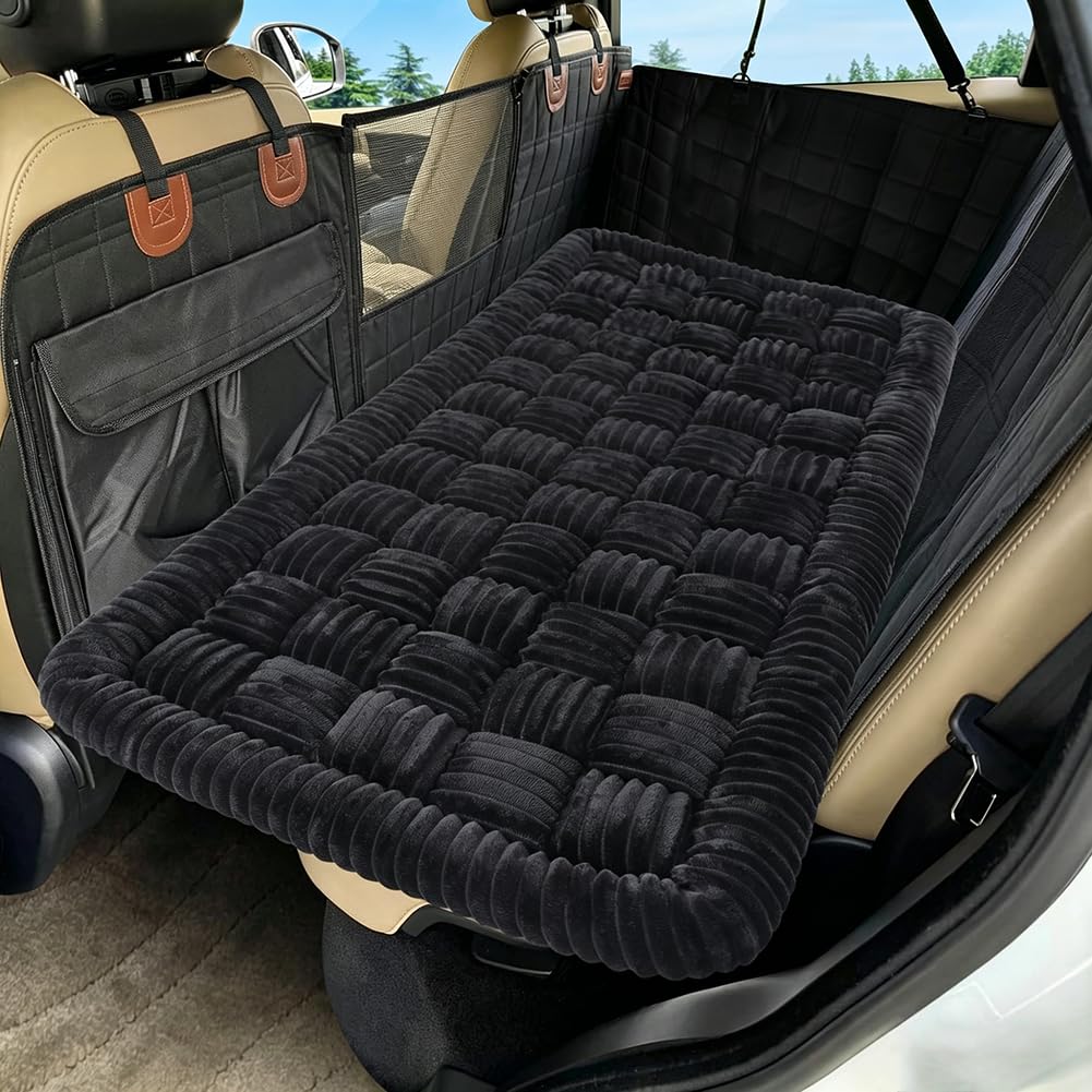 SIOXFN Backseat Pet Bed Mat for Hyundai Tucson Kona Ioniq Ioniq5 Ioniq6 Nexo Bayon, Plush High-Density Non-Slip Dog Car Seat Cover for Travel Easy to Clean Pet Protector Mat