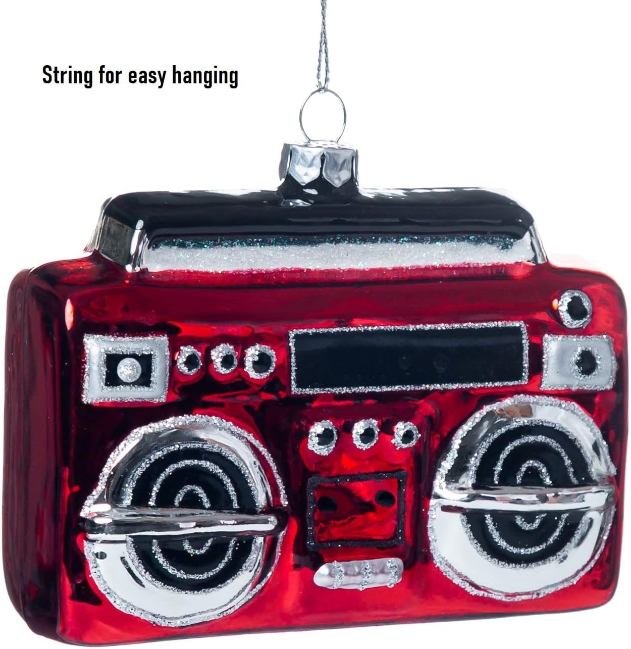 Set of 2 Hand Blown Glass Boombox Music Ornaments for Christmas Tree Decorations, Cute Nostalgic 80s Boom Box Radio Cassette Player Blown Glass Christmas Ornaments - Image 4