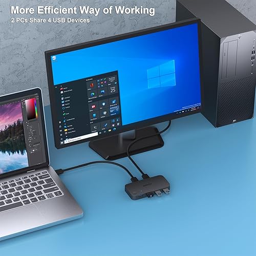 Miniatura 4 de Interruptor USB 3.0, Interruptor USB para 2 Computadoras Compartir 4 USB para PC, Ratón, Teclado, Impresora, Escáner, Selector de Interruptor KVM