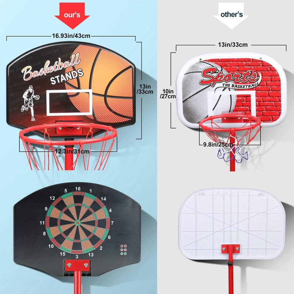KAMDHENU Basketball Hoop, Kids Toy Basketball Hoop with Darts Target 2 in 1 with Height-Adjustable 3.2ft-6.2ft, Portable Basketball Hoop Indoor and Outdoor Activities for Kids Age 3-8(with 3 Balls) : Toys & Games