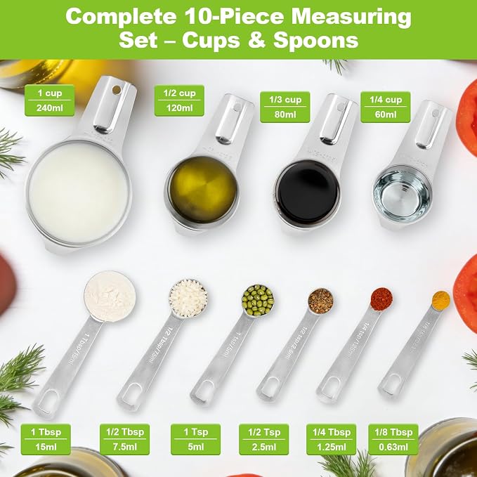 Set de Cucharas Medidoras y Tazas, 10 Piezas Acero Inoxidable Apilable miniatura 3