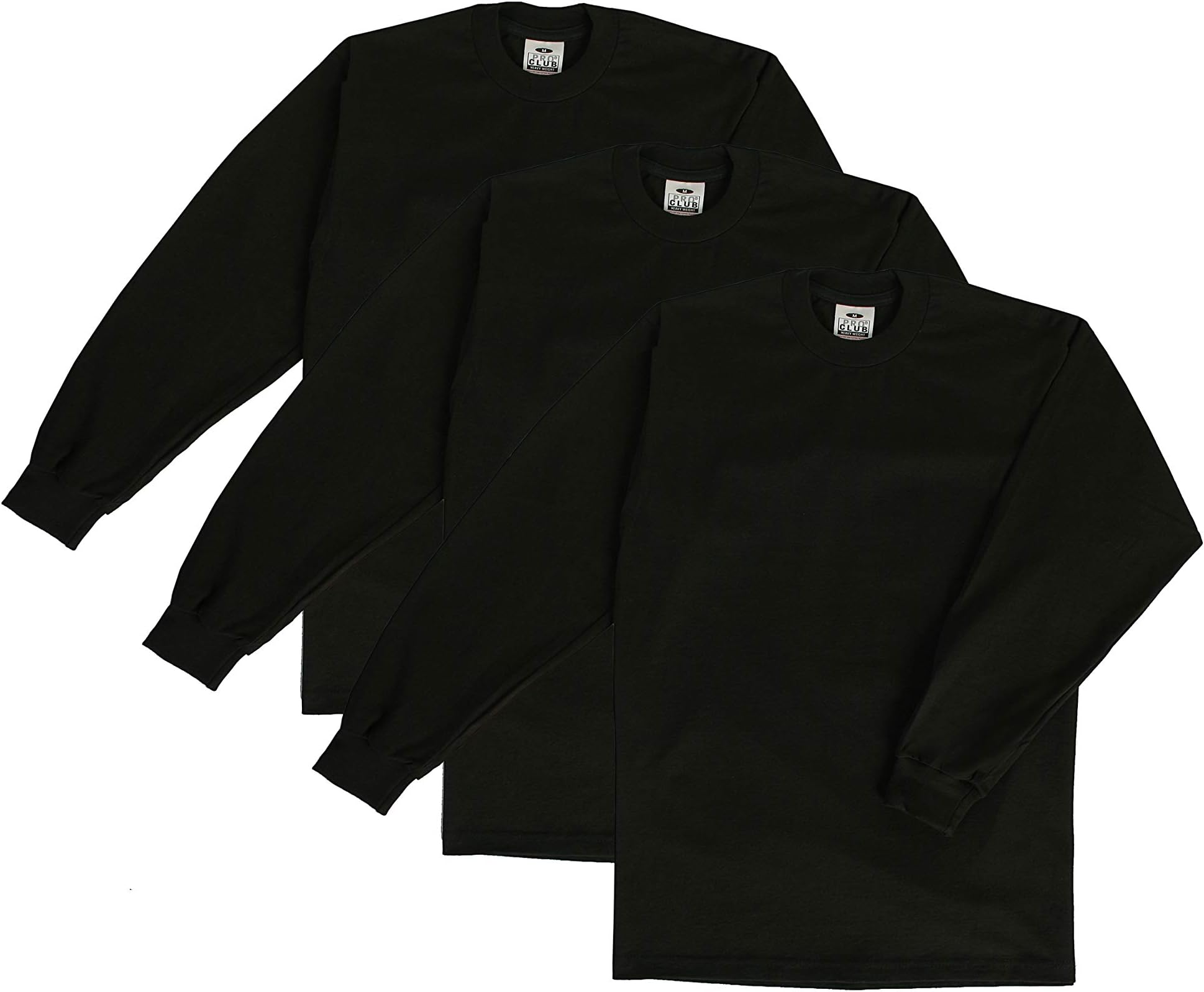 Men's 3-Pack Heavyweight Cotton Long Sleeve Crew Neck T-Shirt