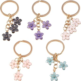 5 pcs Keychains for Women Girls ,Flowers Charms Enameled Keychain Tassel Keyring Gifts Purse Bag Accessories Bulk