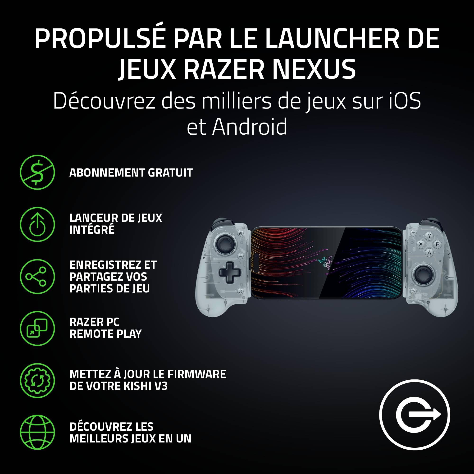 Razer Kishi V3 Phantom White - Manette Mobile Pleine Taille pour Smartphones iPhone et Android - Plug-and-Play USB-C - Sticks analogiques Anti-Drift - 12 Boutons - HD Haptics | Édition Phantom White