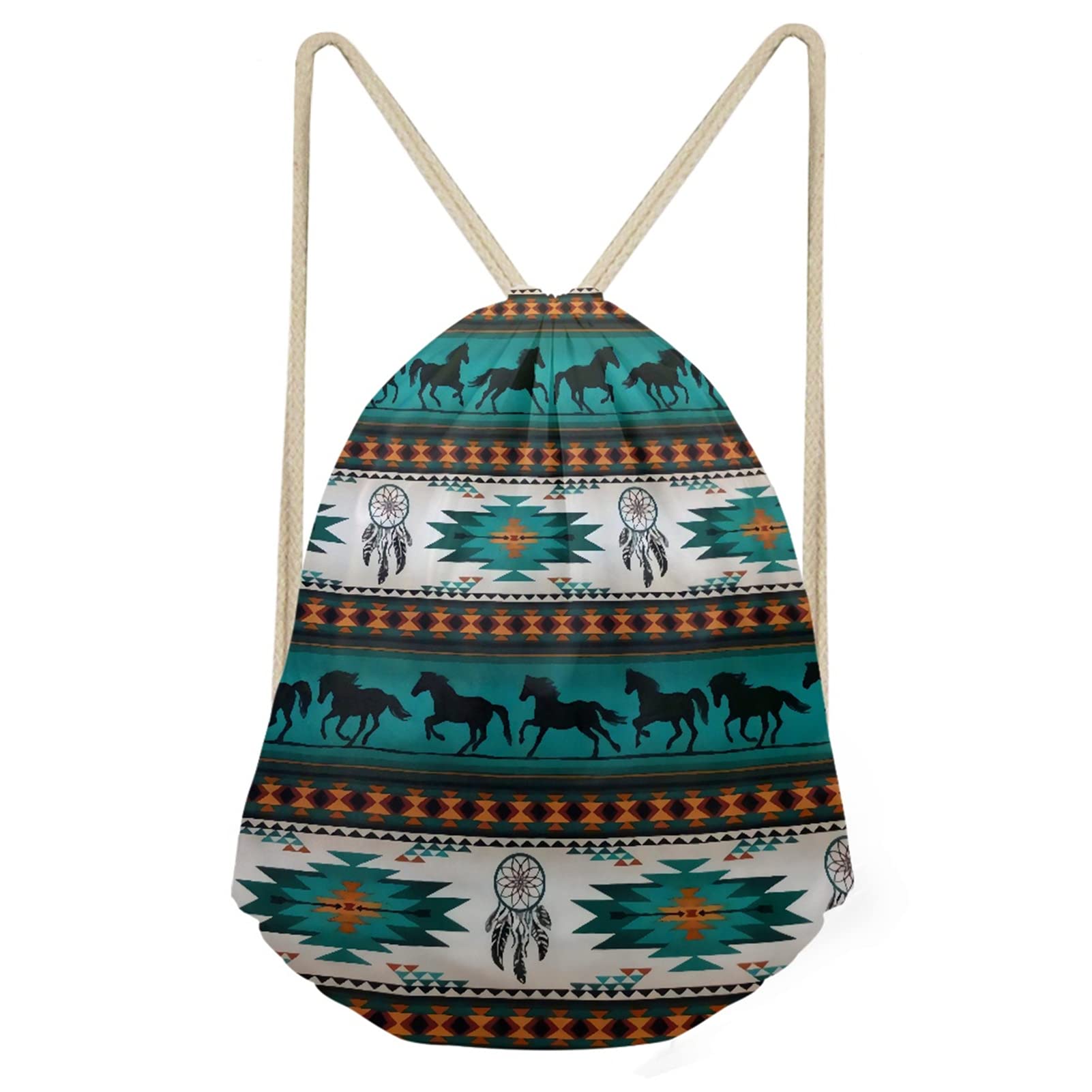 Biyejit Borse con coulisse per ragazze zaino a spalla donna sport palestra all'aperto stringa Cinch custodia, Cavallo tribale azteco