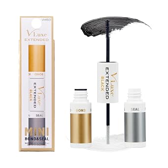 VLuxe DIY Eyelash Extension Mini Bond & Seal Lash Adhesive Infused with Biotin & Vitamin E, Strong Nourishing Water Resistant Lash Glue For Extensions, Cluster, Individual False Lash Black 0.17oz