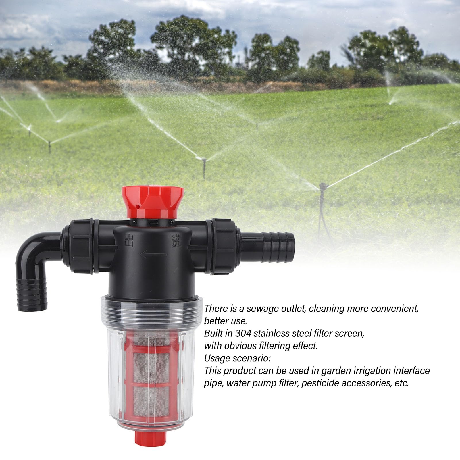 Ejoyous Filtro in per Pompa Dell'acqua, Filtro per Irrigazione per Pompa da Giardino for Irrigazione del Giardino (Connettore da 32 mm (tubo esterno da 1,2 pollici)) | Doppio filtro 60/40 in acciaio inox 304, con scarico e filetto in rame da 1,0"
