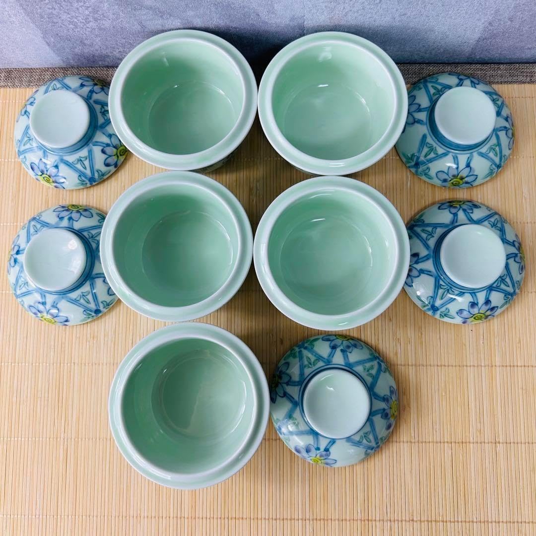 Amazon.co.jp: 有田焼 3段重ね鉢＆蓋付き小鉢5客セット レトロ 青峯窯