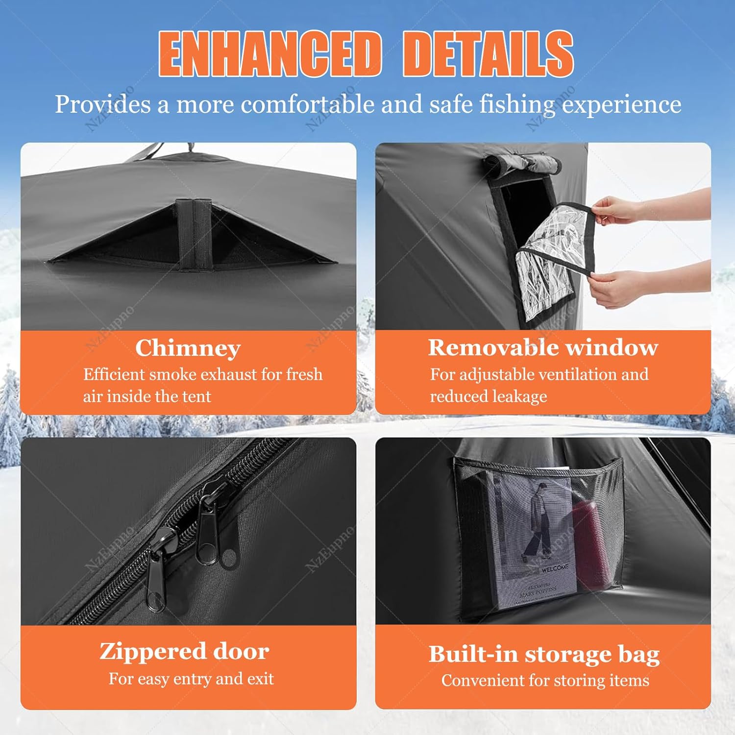 Insulated Ice Fishing Tent with Anchors, Ropes & Carry Bag, Winter Portable Pop-Up Shelter for 6-8 Person, Windproof 6 Sided Ice Shanty Hut for Outdoor Igloo Fishing Black