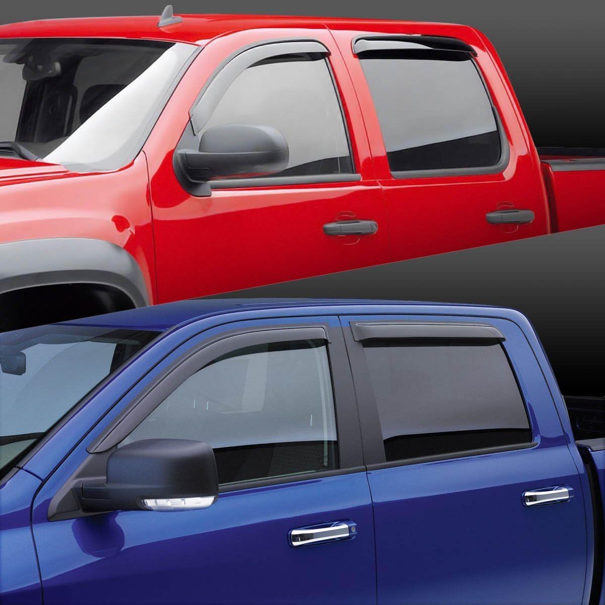 DNA Motoring WVS-042 4pcs Dark Smoke Vent Window Visor Deflector Rain/Sun Guard Compatible with 04-14 Ford F-150 Extended Cab 4-Door