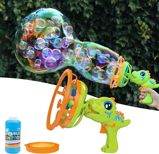 Bubble Gun, Dinosaur Bubble Machine Gun for Kids, Bubble Blaster, Giant Bubbles with 236ml Bubble Solution for Toddlers Girls and Boys, Party Favors, Outdoors Activity Toy, Birthday Gift