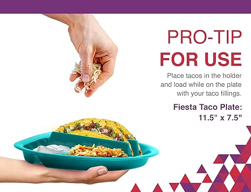 Miniatura 7 de Arrow Home Products Fiesta - Plato para taco, paquete de 4, cada plato incluye 3 soportes para tacos más 2 compartimentos, plástico sin BPA,
