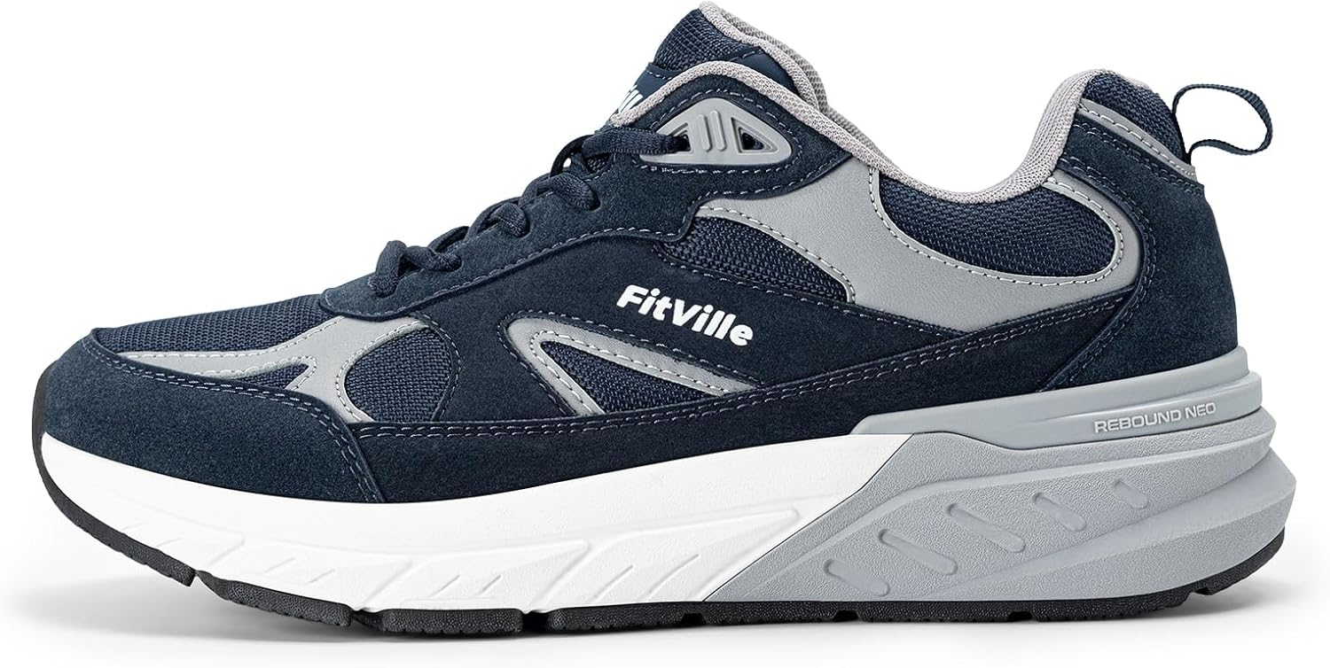 FitVille Wide Walking Shoes for Men Extra Wide Width Sneakers with Arch Support for Flat Feet Heel Pain Relief Plantar Fasciitis - Rebound NEO V1