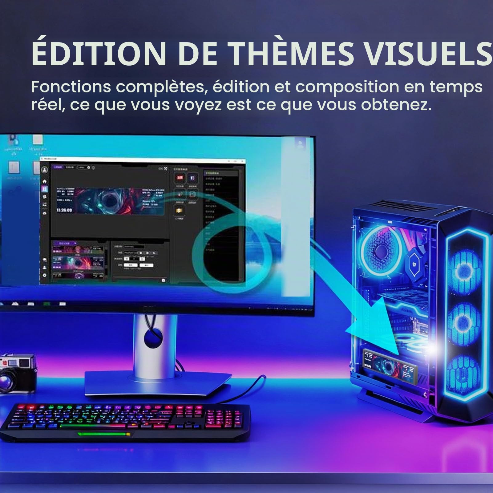 Dpofirs Panneau D'affichage de la Température du PC FHD de 9,2 Pouces, écran Secondaire de L'ordinateur avec Thèmes Vidéo Dynamiques et Configuration par Câble Unique pour la (Black)