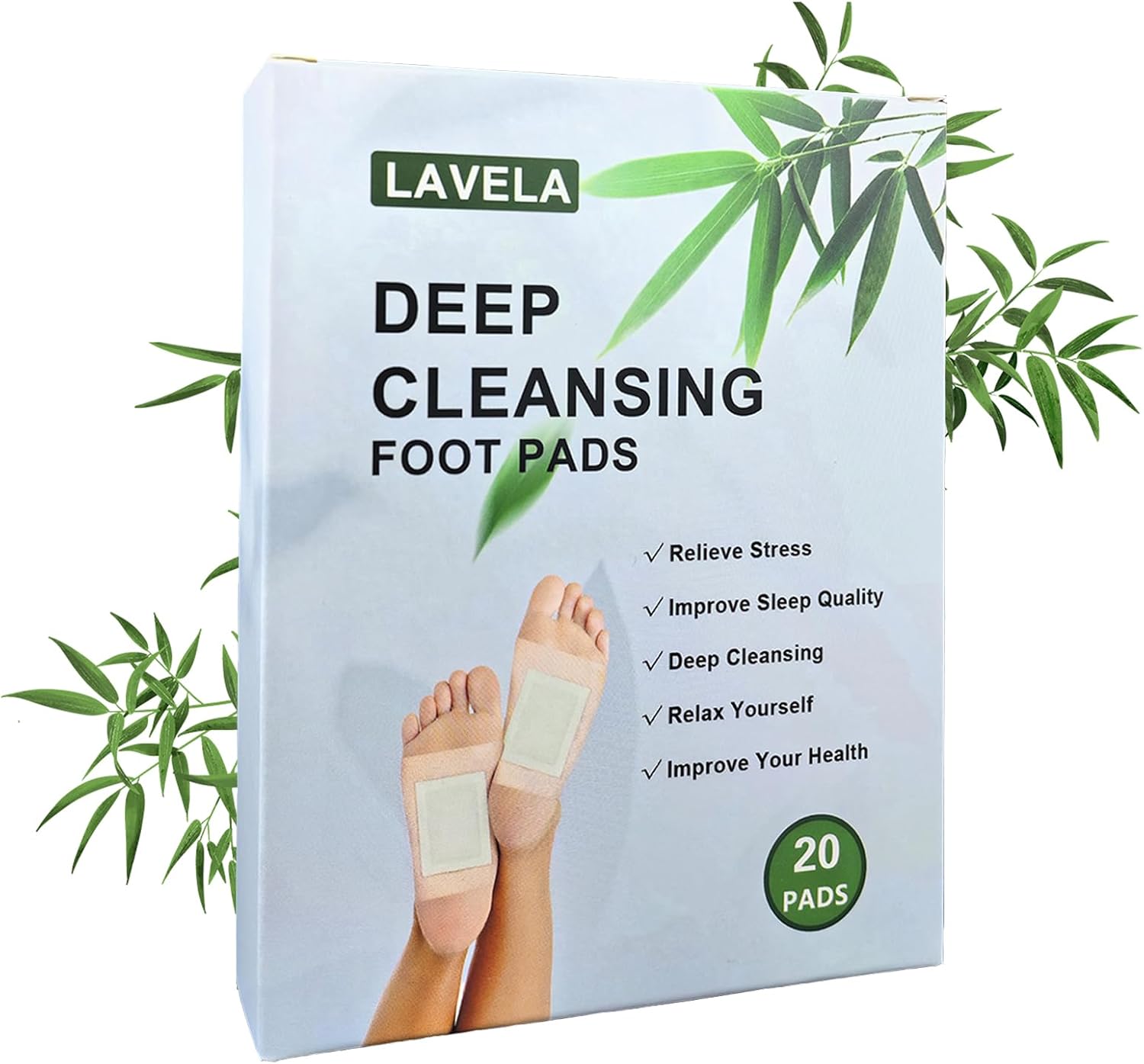 LAVELA Deep Cleansing Foot Pads –Ginger Oil Foot Pads for Foot Care, Lymphatic Drainage Foot Patches, Help for Body Deep Cleansing, Relief Stress and Promote Sleeping (20 Pads)