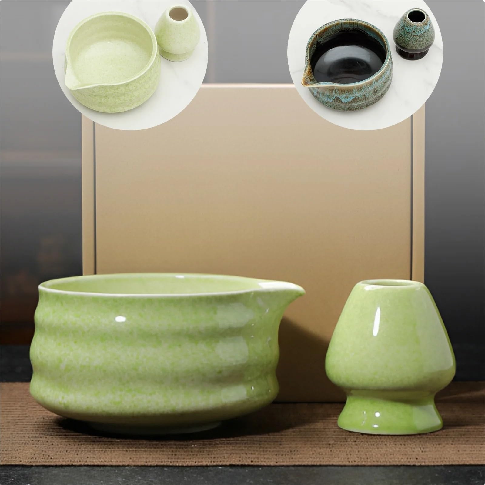 Matcha-Tee-Set Keramik-Matcha-Schüssel Und Schneebesen-Set, Robust, Elegant, Leicht Zu Reinigen, Matcha-Rührschüssel-Set, Hitzebeständig, Tee-Set(Kiln turns blue)