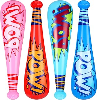 4 Pack Pow Inflatable Baseball Bats Inflatable Toy Bat Baseball Party Decorations Baseball Party Favors Carnival Prizes Baseball Theme Party Supplies Pre Kindergarten Toys for Party (Novelty Style)
