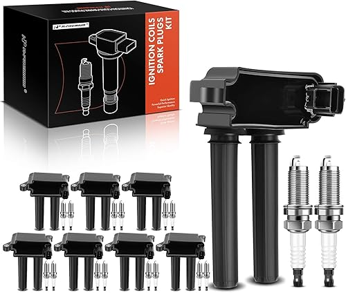 A-Premium Paquete de 8 bobinas de encendido (negro) y 16 bujías de iridio compatibles con Dodge Ram 1500 2500 3500 Durango Challenger Charger y Jeep