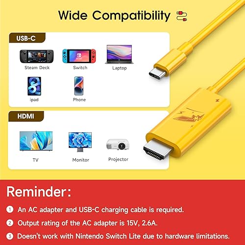 Miniatura 4 de JINGDU Cable HDMI portátil compatible con Nintendo Switch NSOLED, cable USB C a HDMI que reemplaza al muelle de interruptor original para duplicar