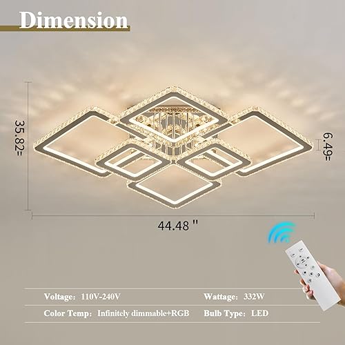 Miniatura 3 de ASGYISA Moderna lámpara LED de techo de cristal grande con control remoto RGB regulable 3 colores cromo lámpara de techo 3000K-6500K lámpara de