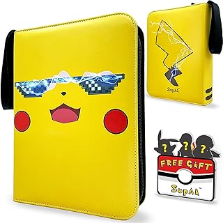 Binder for Pokemon Cards with Sleeves, Card Holder Binder for Trading Cards, Holds Up to 440 Standard Size Cards, 55 Pcs 4-Pocket Pages Card Binder Album with Zipper Carrying Case