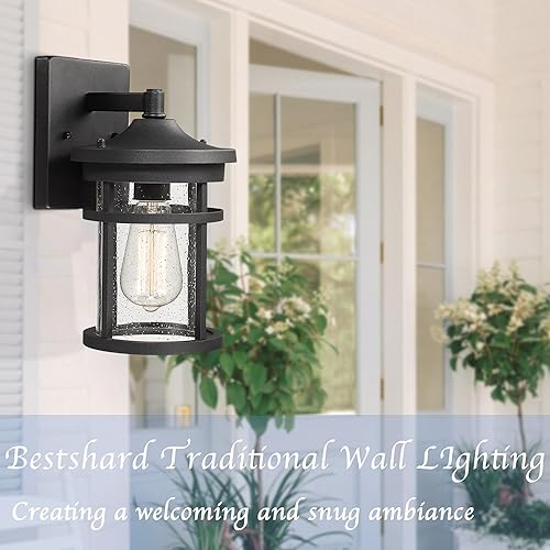 Miniatura 6 de Bestshared Lámpara de pared para exteriores, lámpara de pared de 1 luz, linterna de pared exterior con pantalla de vidrio sembrado (negro)