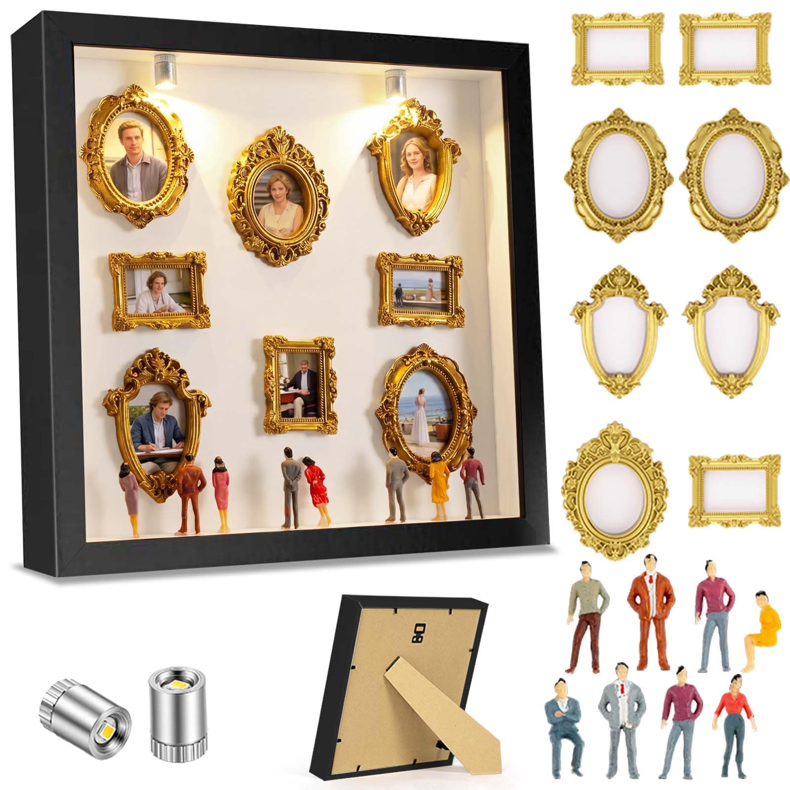 Aolso Mini boîte de Silhouette de musée à Faire soi-même, BoîTe Silhouette De MuséE Mode, DIY Mini Cadre Doré AVCE Mini Figurines, Cadeau Miniature, pour Saint-Valentin, Anniversaire(Noir)
