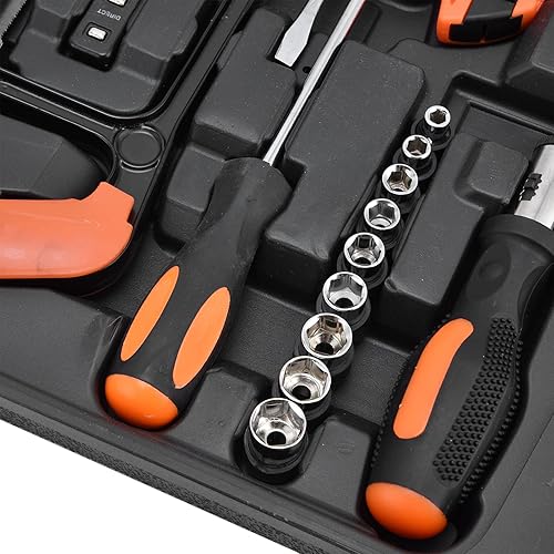 Miniatura 9 de Juego de caja de herramientas de 108 piezas con manga, trinquete, destornillador, llave para reparaciones diarias y mantenimiento del hogar, 11.2 x