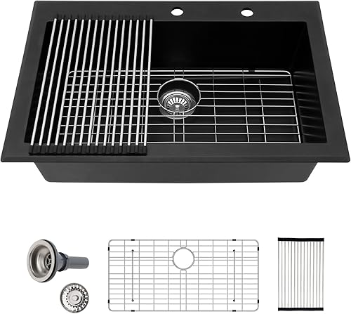 Miniatura 13 de Sarlai Fregadero de cocina negro de 18 x 18 pulgadas, fregadero de estación de trabajo de preparación de barra de 18 x 18 pulgadas, fregadero