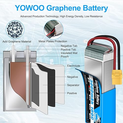 Miniatura 3 de YOWOO 3S Batería de grafeno 5000 mAh 100 C 11,1 V Graphene Lipo baterías con conector XT90 para helicóptero RC Avión coche Drone Barco Camión