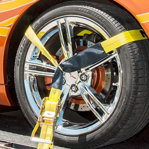 Miniatura 5 de VULCAN Correas para automóvil, ganchos trenzados, estilo lazo, 2 x 96 pulgadas, paquete de 4 unidades, amarillo clásico, carga de trabajo segura de