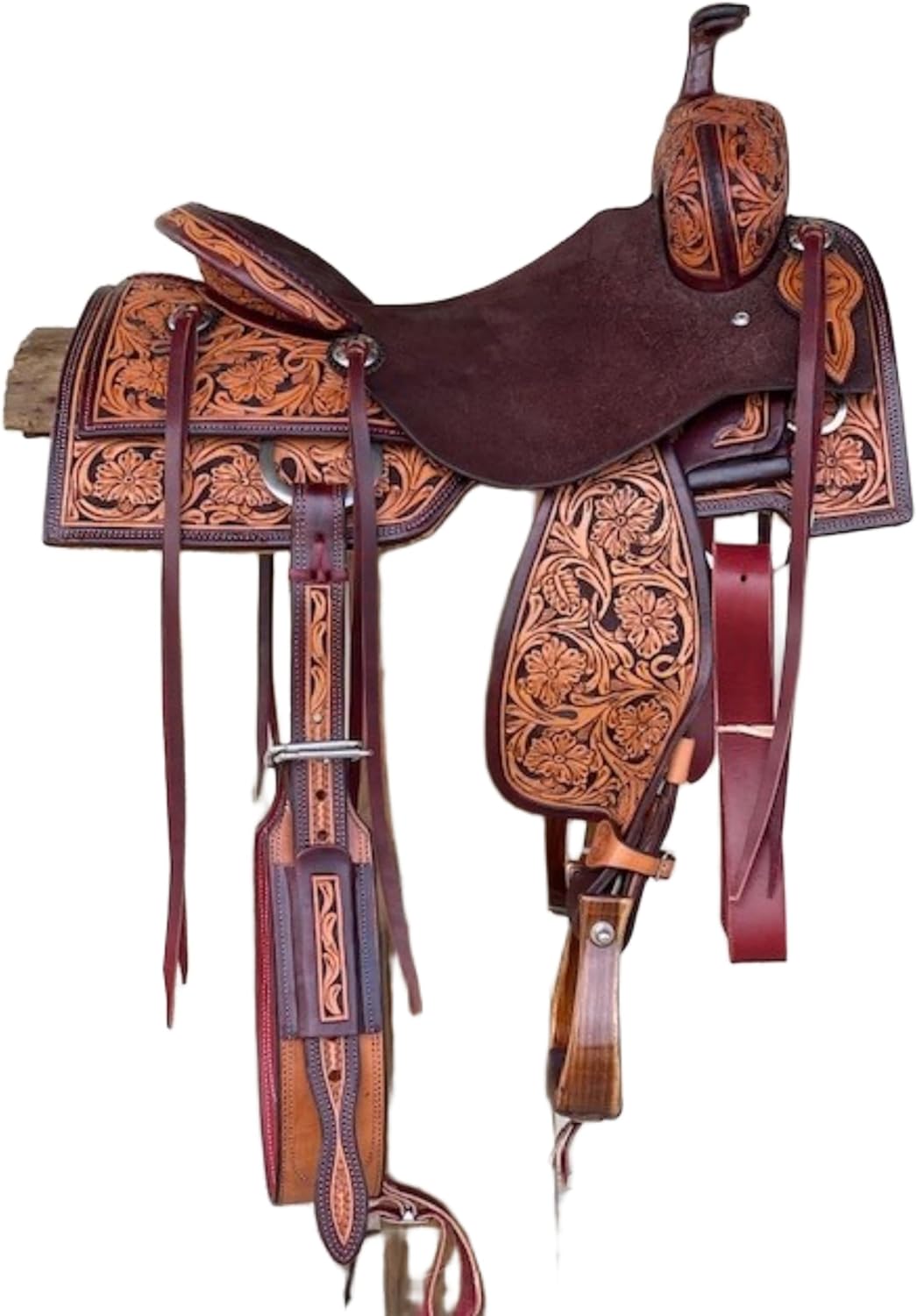Western Barrel Horse Saddle Leather Racing Premium Tooled Carved Best Horse Riding Trail Equestrian Best Riding for Rider Tack, Size:10-18 inches Seat, MOD-SY-78