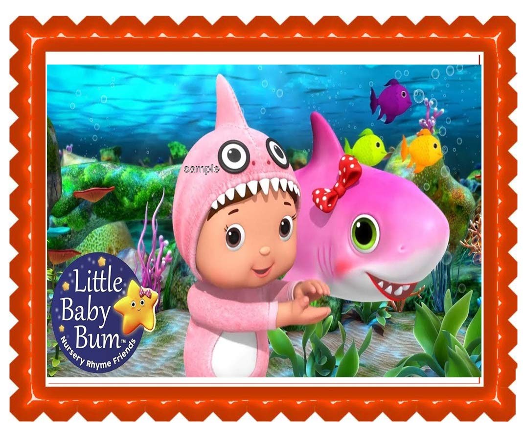 Amazon Com Baby Tv Abc S Baby Shark Girl Edible Cake Topper Party Edible Cake Image Decoration Sugar Sheet Grocery Gourmet Food