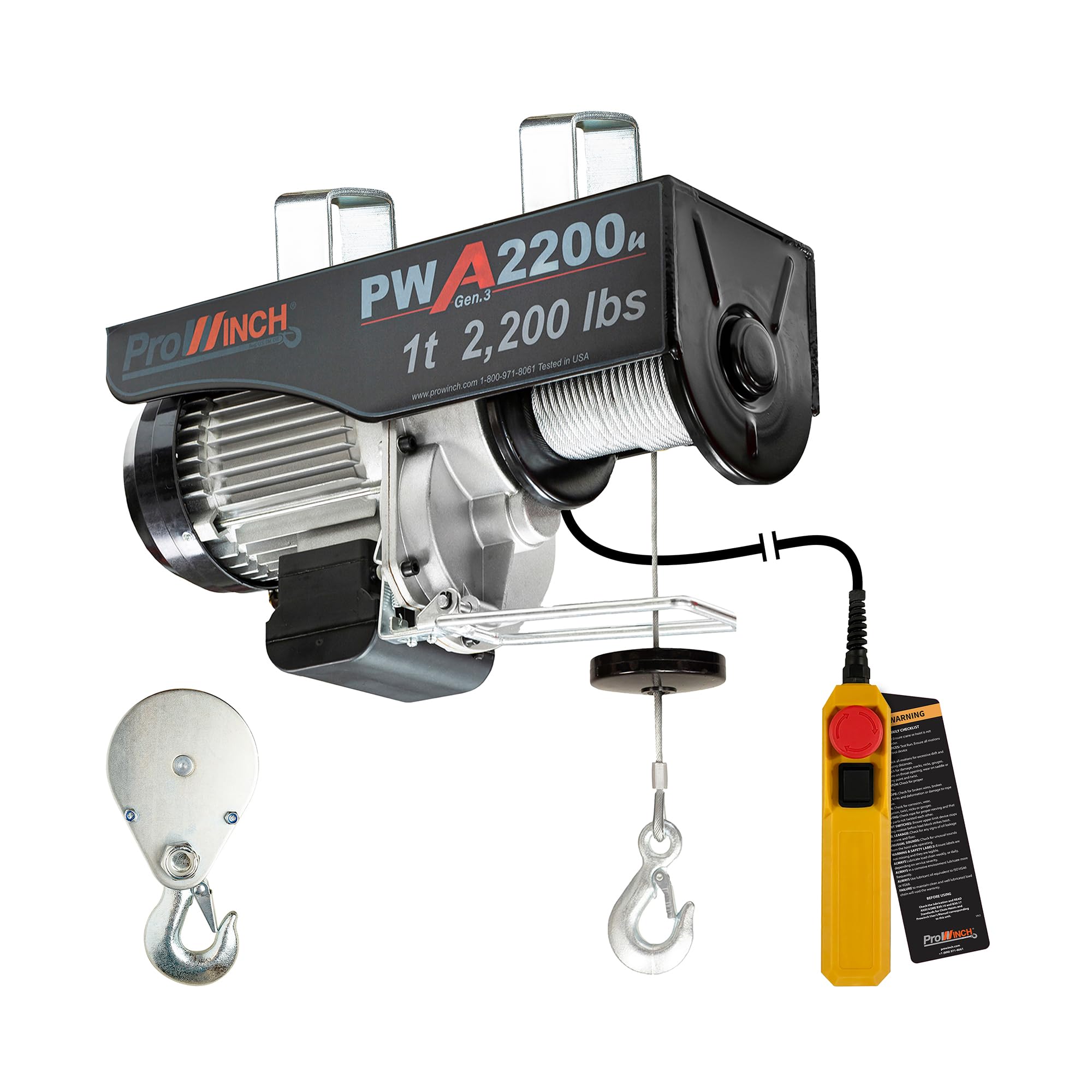Prowinch Electric Hoist, 110V/120V, 2200lbs Lifting Capacity, 38ft Lifting Height, Wired Remote Control, Upper & Lower Limit Switches for Home Improvement, Warehouse Clearance, Garage Hoist System