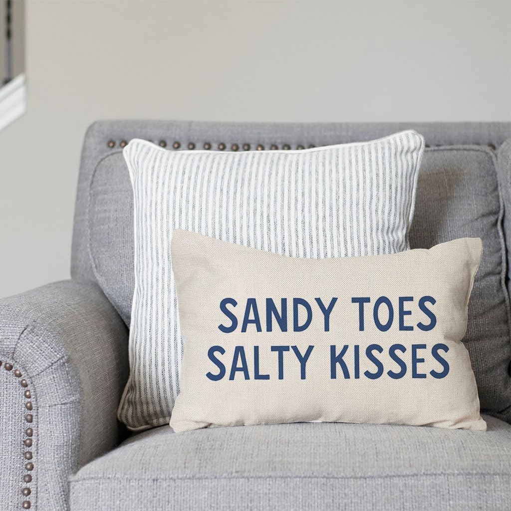PANDICORN Summer Beach Throw Pillow Covers 12x20 Inch Blue Words Sandy Toes and Salty Kisses Coastal Outdoor Decorations Lumbar Decorative Throw Pillows Cases for Home Living Room Couch Sofa Decor - Image 5