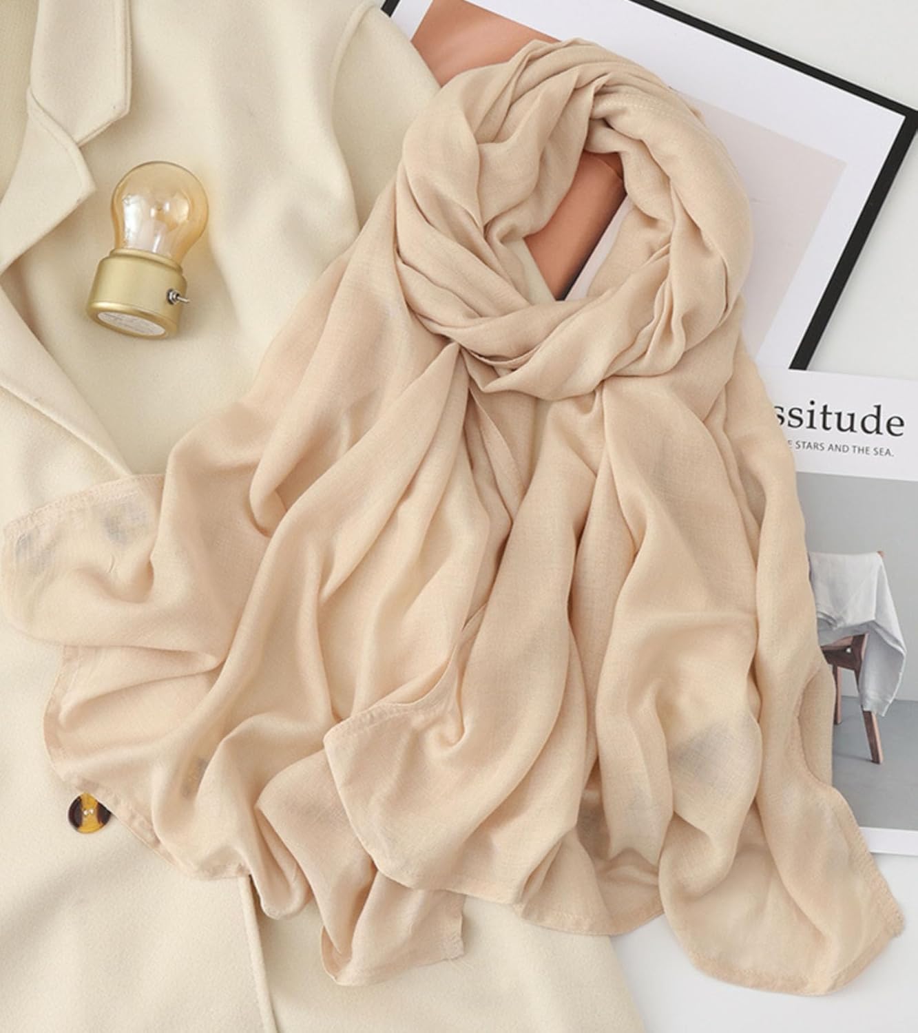 Thin Cotton Scarf For Spring And Summer, Pure Color Edged Sunscreen Shawl - Image 2