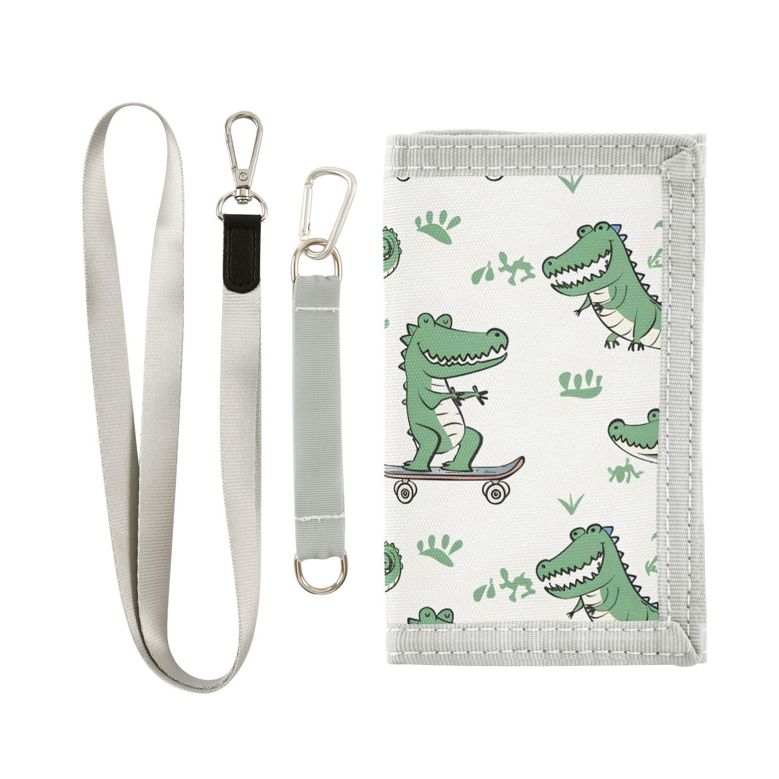 zyrtty Kids Wallets for Boys Girls Ages 4-18 Trifold, Cartoon Crocodile Plants Green Wallet with Zippered Coin Pocket and Card Holders, Novelty Wallet for Childrens Birthday Gifts